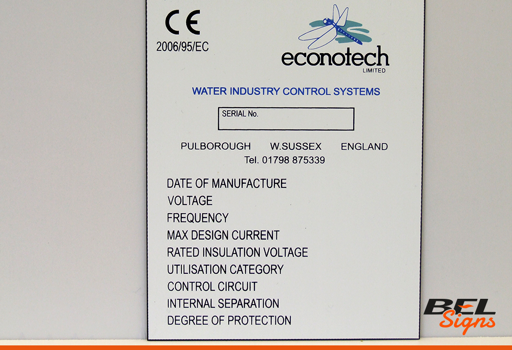 Water Industry Control Panel | Part screensprinted part engraved | BEL Signs